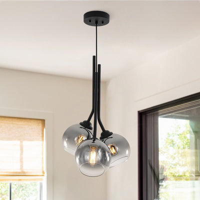 Elegant Modern 3-Light Linear Pendant Mirror Gradient Glass Matte Black