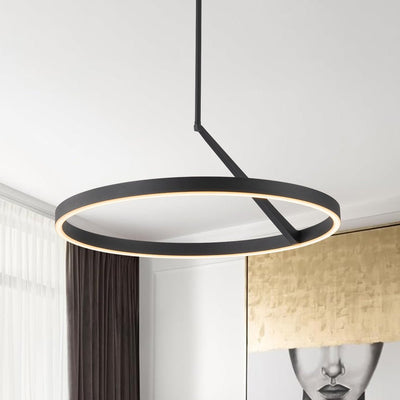 Modern Dimmable LED Round Pendant Light Fixture, Minimalist Brass/Black Finish