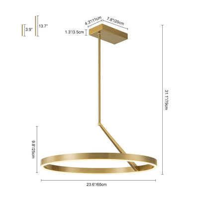 Modern Dimmable LED Round Pendant Light Fixture, Minimalist Brass/Black Finish