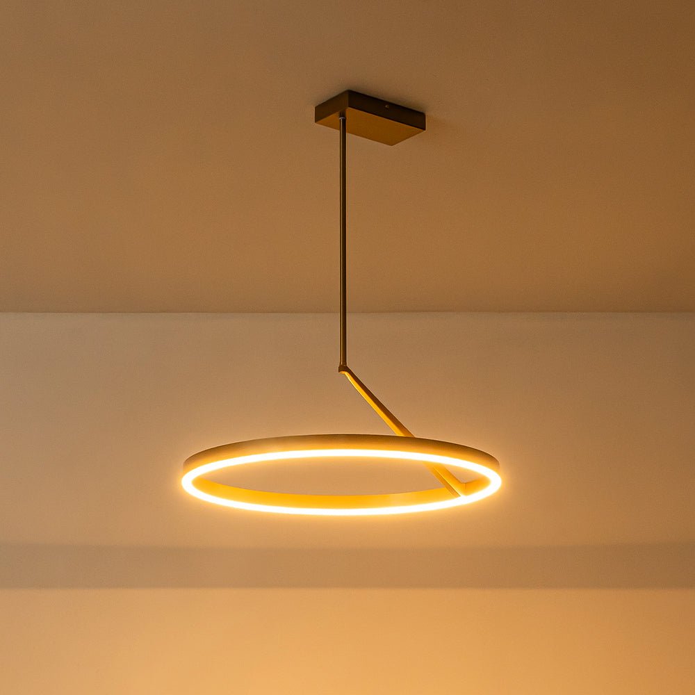 Modern Minimalist Dimmable LED Round Pendant Light Fixture, Brass/Black Finish