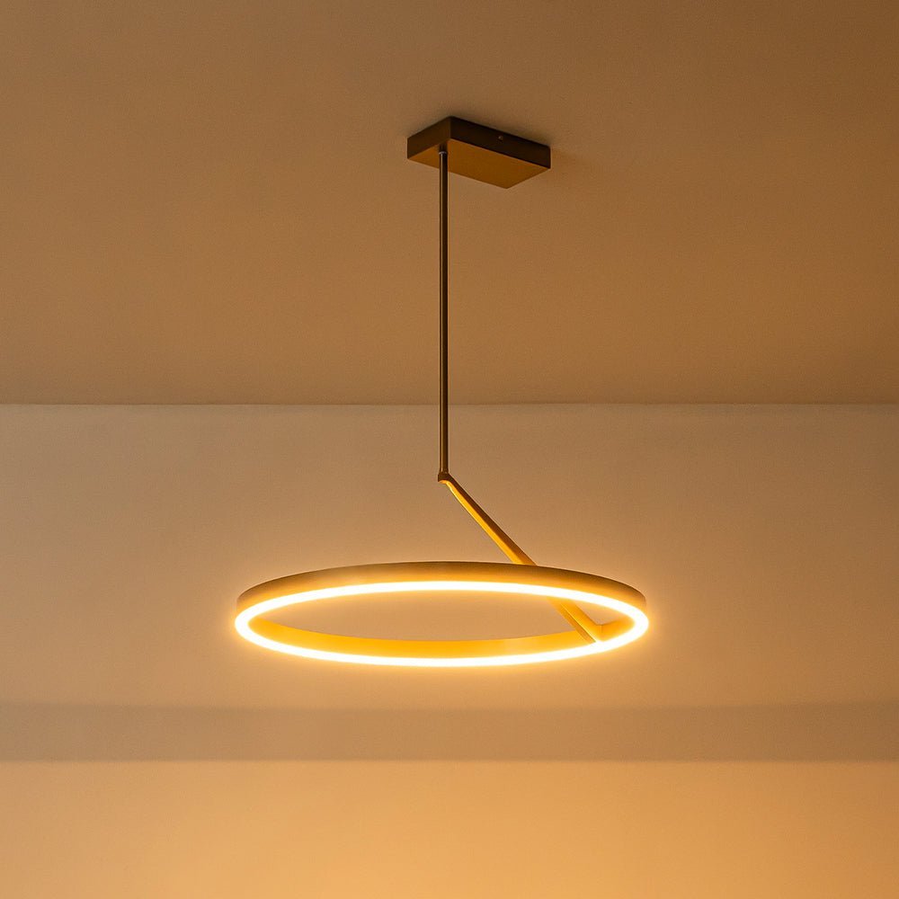 Modern Dimmable LED Round Pendant Light Fixture, Minimalist Brass/Black Finish
