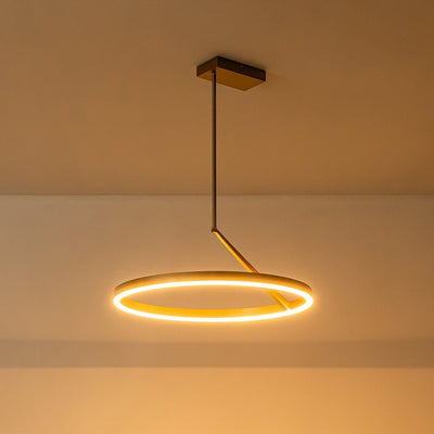 Modern Dimmable LED Round Pendant Light Fixture, Minimalist Brass/Black Finish