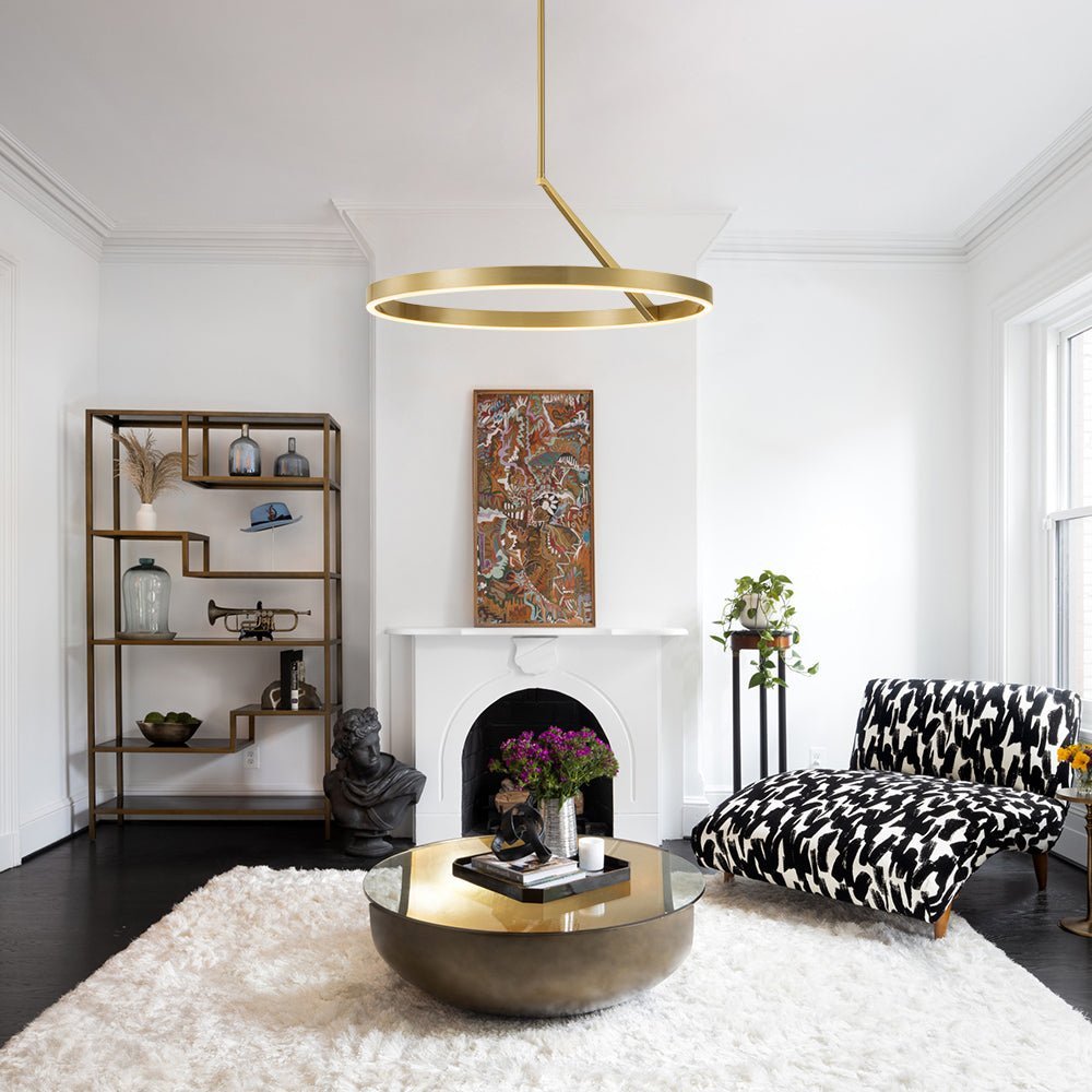 Modern Dimmable LED Round Pendant Light Fixture, Minimalist Brass/Black Finish