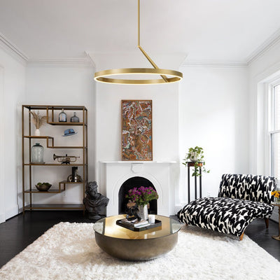 Modern Dimmable LED Round Pendant Light Fixture, Minimalist Brass/Black Finish