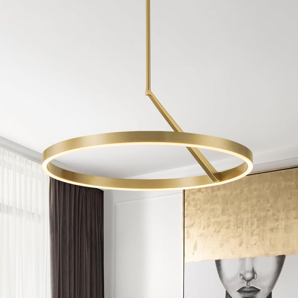 Modern Dimmable LED Round Pendant Light Fixture, Minimalist Brass/Black Finish