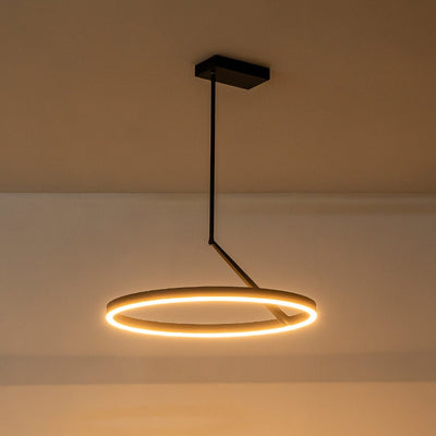 Modern Dimmable LED Round Pendant Light Fixture, Minimalist Brass/Black Finish