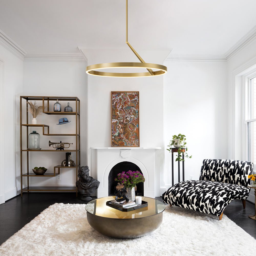 Modern Minimalist Dimmable LED Round Pendant Light Fixture, Brass/Black Finish