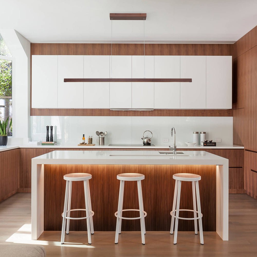 Modern Linear LED Pendant Light, Solid Wood Kitchen Island Dining Room Fixture