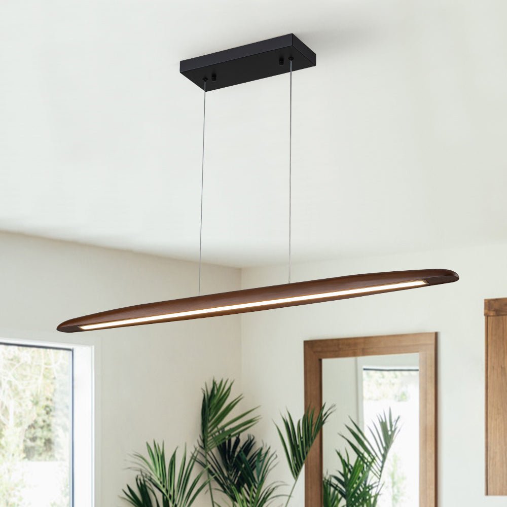 Modern Minimalist Walnut Wood Linear LED Pendant Light Dimmable Adjustable Fixture