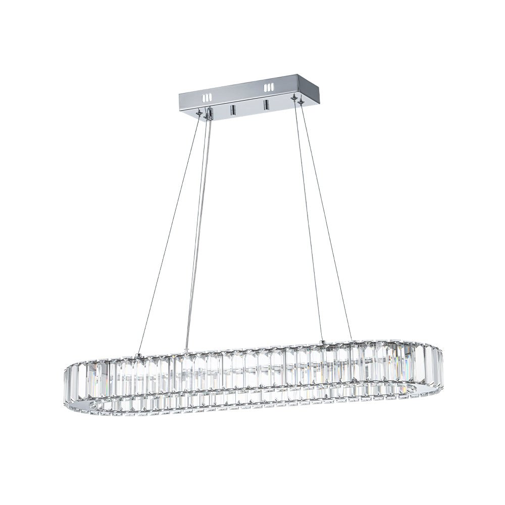 Modern Oval Loop Crystal LED Pendant Light, Dimmable Chrome Linear Chandelier Fixture