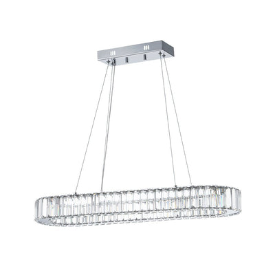 Modern Oval Loop Crystal LED Pendant Light, Dimmable Chrome Linear Chandelier Fixture