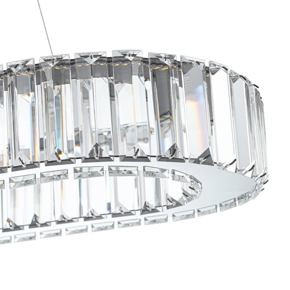 Modern Oval Loop Crystal LED Pendant Light, Dimmable Chrome Linear Chandelier Fixture