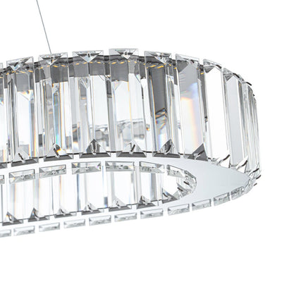 Modern Oval Loop Crystal LED Pendant Light, Dimmable Chrome Linear Chandelier Fixture
