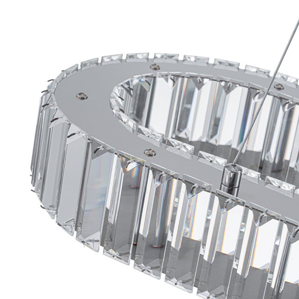 Modern Oval Loop Crystal LED Pendant Light, Dimmable Chrome Linear Chandelier Fixture
