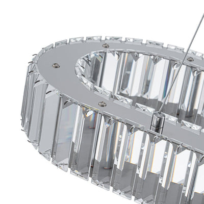Modern Oval Loop Crystal LED Pendant Light, Dimmable Chrome Linear Chandelier Fixture