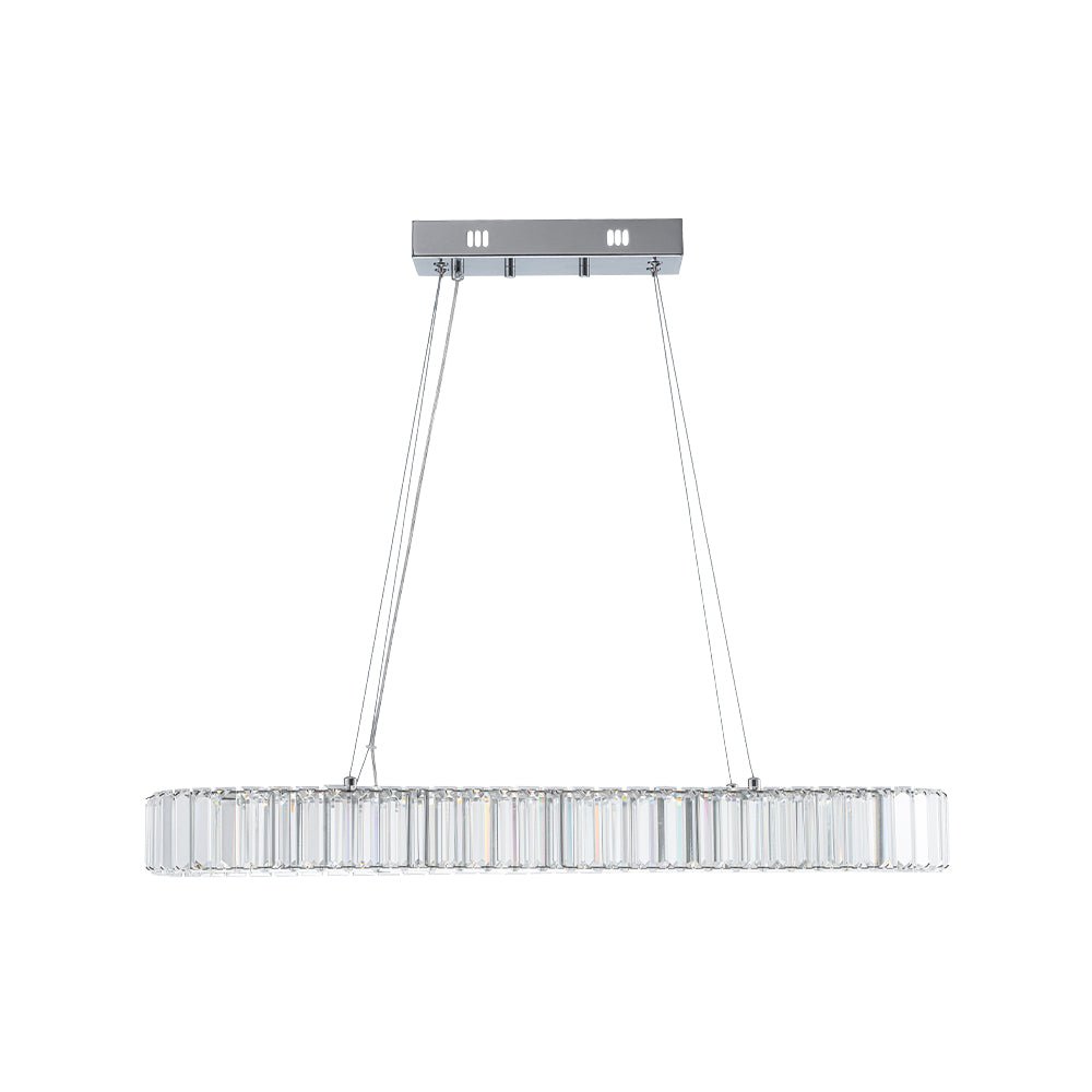 Modern Oval Loop Crystal LED Pendant Light, Dimmable Chrome Linear Chandelier Fixture