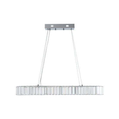 Modern Oval Loop Crystal LED Pendant Light, Dimmable Chrome Linear Chandelier Fixture