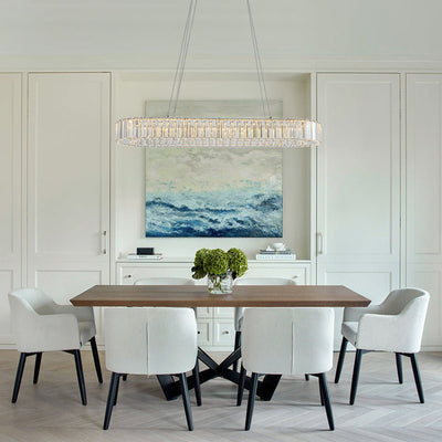 Modern Oval Loop Crystal LED Pendant Light, Dimmable Chrome Linear Chandelier Fixture
