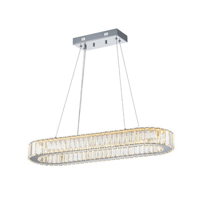 Modern Oval Loop Crystal LED Pendant Light, Dimmable Chrome Linear Chandelier Fixture