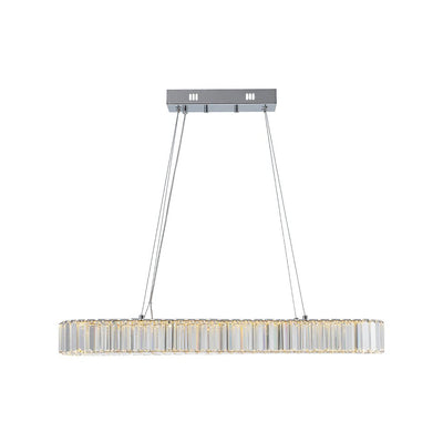 Modern Oval Loop Crystal LED Pendant Light, Dimmable Chrome Linear Chandelier Fixture
