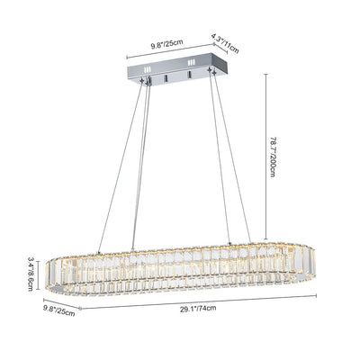 Modern Oval Loop Crystal LED Pendant Light, Dimmable Chrome Linear Chandelier Fixture