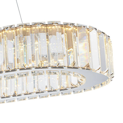 Modern Oval Loop Crystal LED Pendant Light, Dimmable Chrome Linear Chandelier Fixture