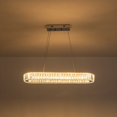 Modern Oval Loop Crystal LED Pendant Light, Dimmable Chrome Linear Chandelier Fixture