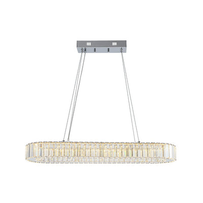 Modern Oval Loop Crystal LED Pendant Light, Dimmable Chrome Linear Chandelier Fixture