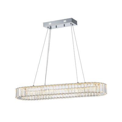 Modern Oval Loop Crystal LED Pendant Light, Dimmable Chrome Linear Chandelier Fixture