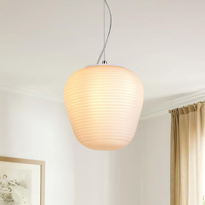 Sleek White Ribbed Glass Lantern Pendant Light, Adjustable Height, UL Listed