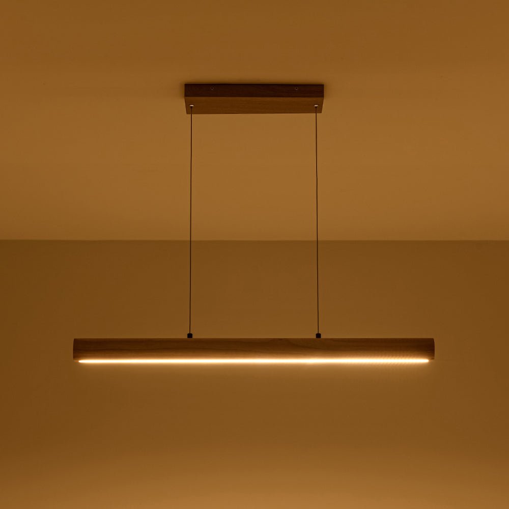 Modern Rustic Dimmable LED Pendant Chandelier, Long Oak Wood Design Fixture