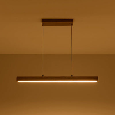 Modern Rustic Dimmable LED Pendant Chandelier, Long Oak Wood Design Fixture