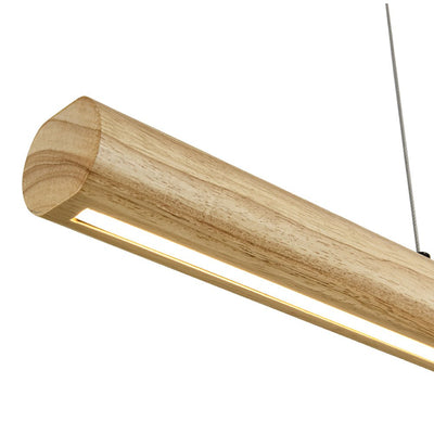 Modern Rustic Dimmable LED Pendant Chandelier, Long Oak Wood Design Fixture