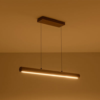 Modern Rustic Dimmable LED Pendant Chandelier, Long Oak Wood Design Fixture