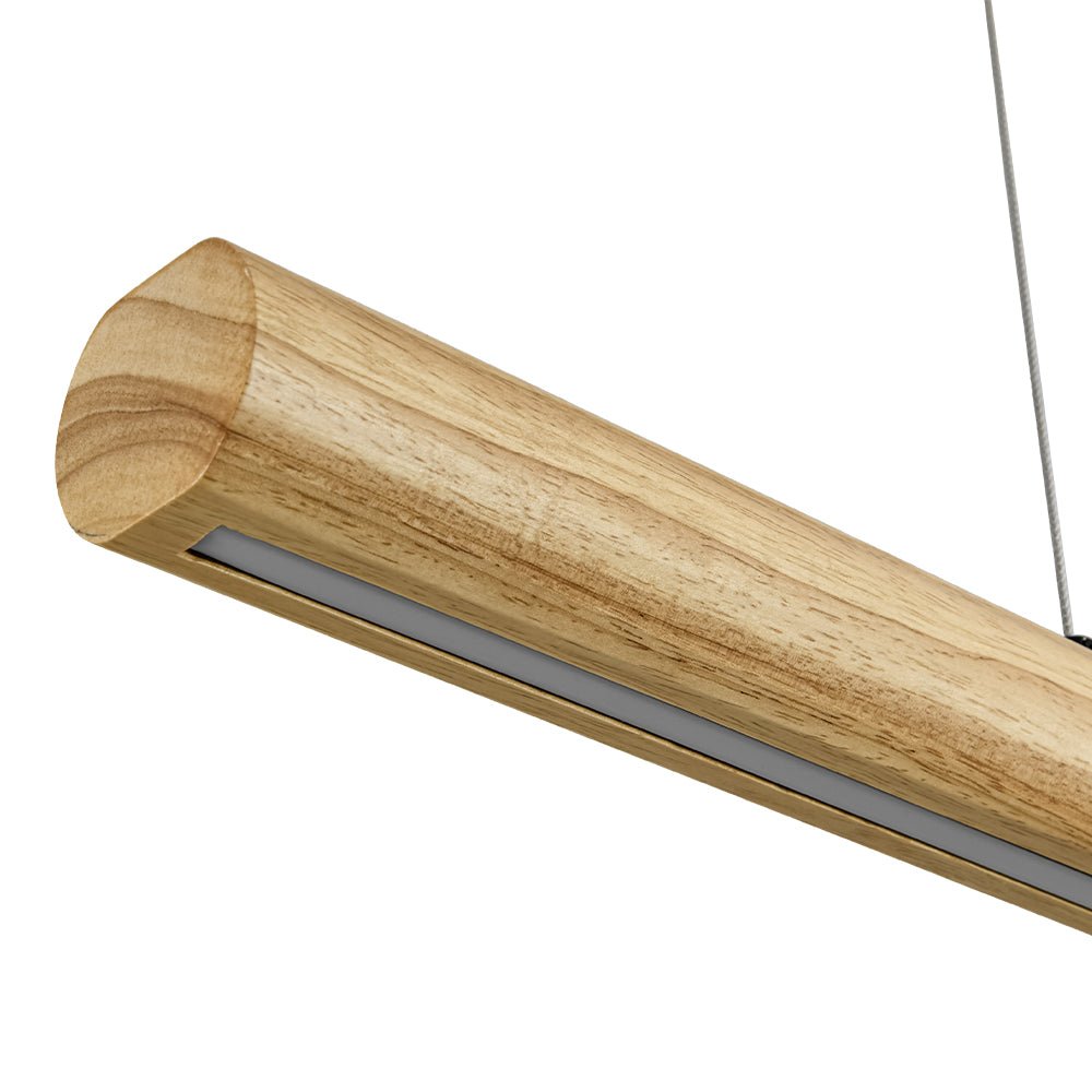 Modern Rustic Dimmable LED Pendant Chandelier, Long Oak Wood Design Fixture