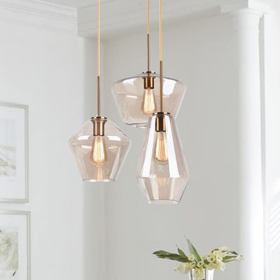 Modern Sculptural Glass Pendant Light Fixture with Adjustable Cable Brass Finish