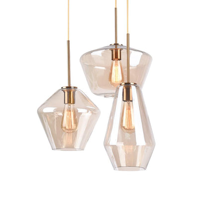 Modern Sculptural Glass Pendant Light Fixture with Adjustable Cable Brass Finish