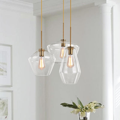 Modern Sculptural Glass Pendant Light Fixture with Adjustable Cable Brass Finish