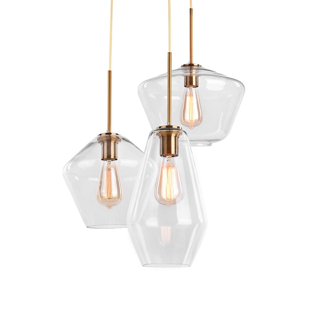 Modern Sculptural Glass Pendant Light Fixture with Adjustable Cable Brass Finish