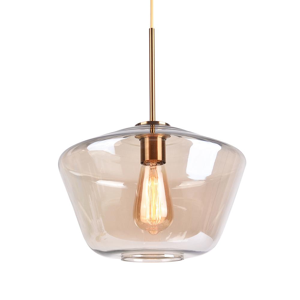 Modern Sculptural Glass Pendant Light Fixture with Adjustable Cable Brass Finish