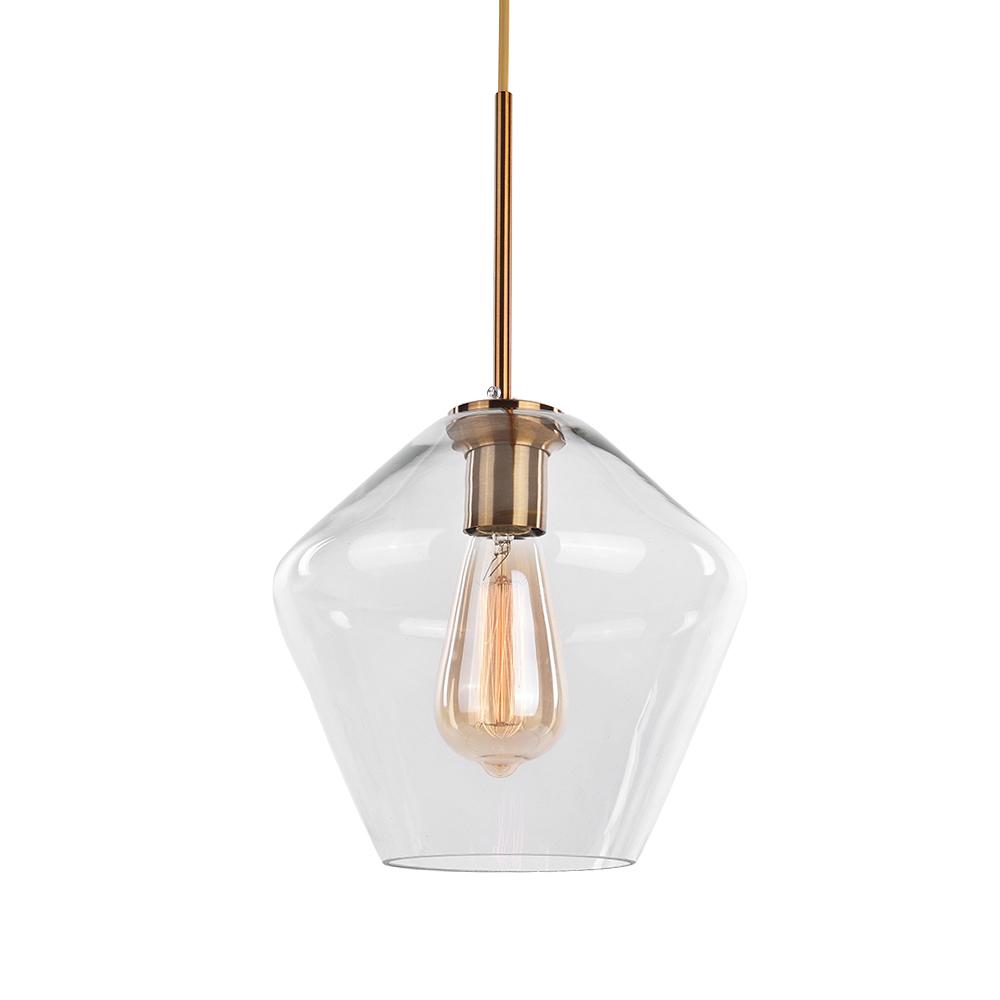 Modern Sculptural Glass Pendant Light Fixture with Adjustable Cable Brass Finish