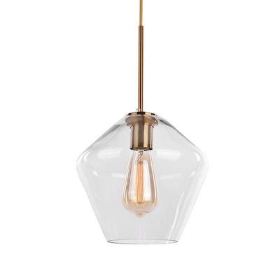 Modern Sculptural Glass Pendant Light Fixture with Adjustable Cable Brass Finish
