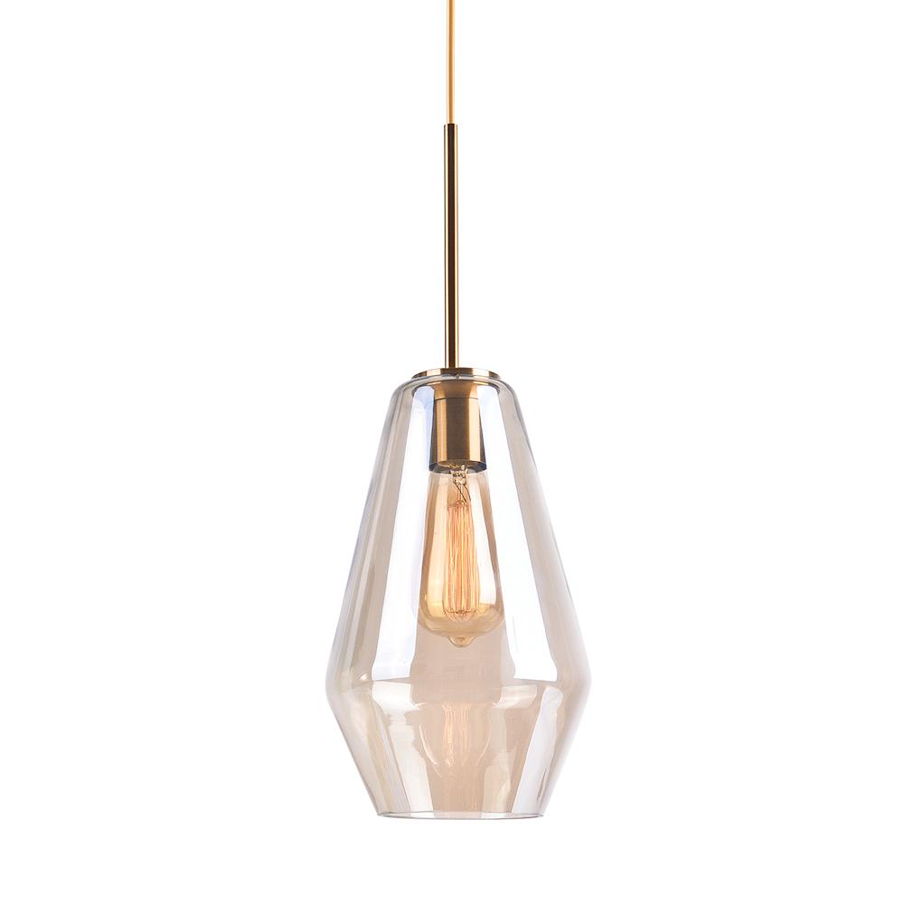 Modern Sculptural Glass Pendant Light Fixture with Adjustable Cable Brass Finish