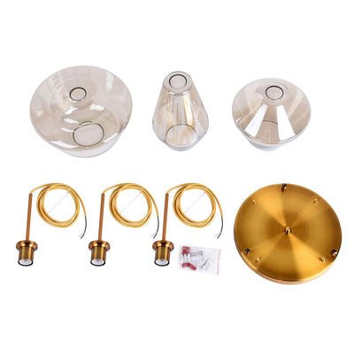 Modern Sculptural Glass Pendant Light Fixture with Adjustable Cable Brass Finish