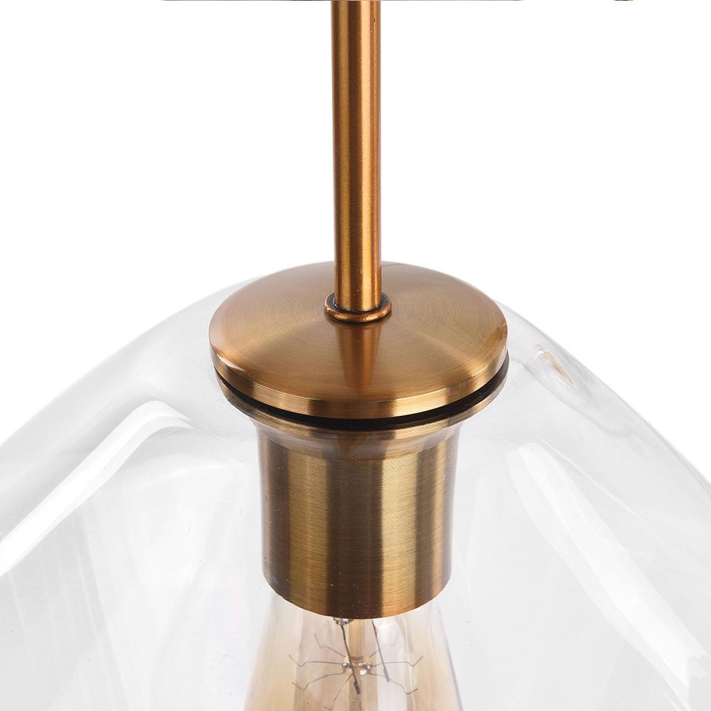 Modern Sculptural Glass Pendant Light Fixture with Adjustable Cable Brass Finish
