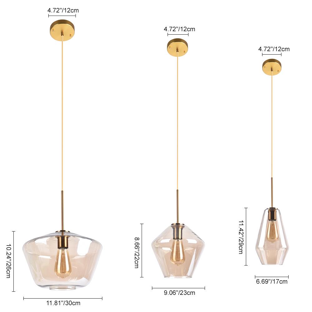 Modern Sculptural Glass Pendant Light Fixture with Adjustable Cable Brass Finish