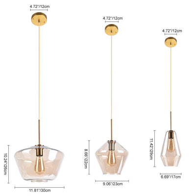 Modern Sculptural Glass Pendant Light Fixture with Adjustable Cable Brass Finish