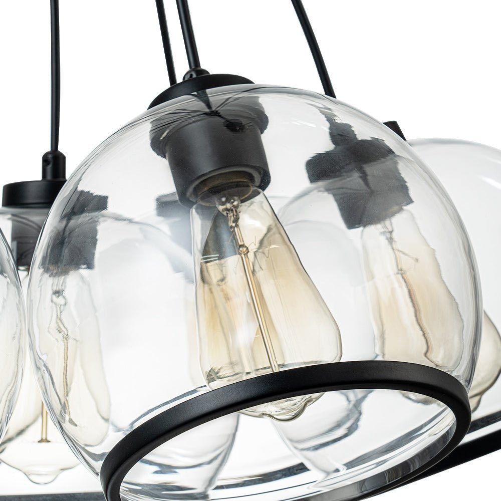 Modern Sculptural Hand-Blown Clear Glass Multi-Light Pendant Chandelier, Dimmable Black Finish