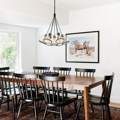 Modern Sculptural Hand-Blown Clear Glass Multi-Light Pendant Chandelier, Dimmable Black Finish