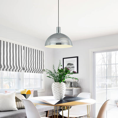 Modern Chrome Dome Pendant Light, Adjustable Single E26 Bulb Hanging Fixture